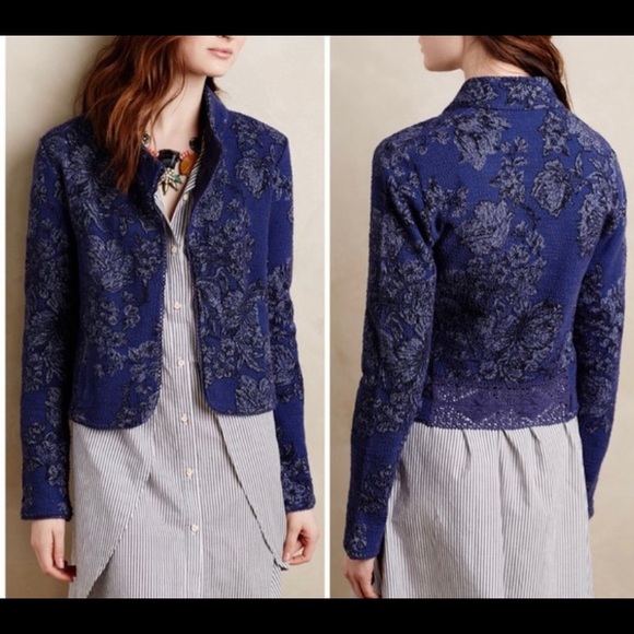 Anthro Knitted Knotted Nightshade Jacquard Jacket